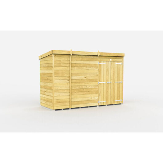 10 x 4 Feet Pent Shed - Double Door Without Windows - Wood - L118 x W302 x H201 cm