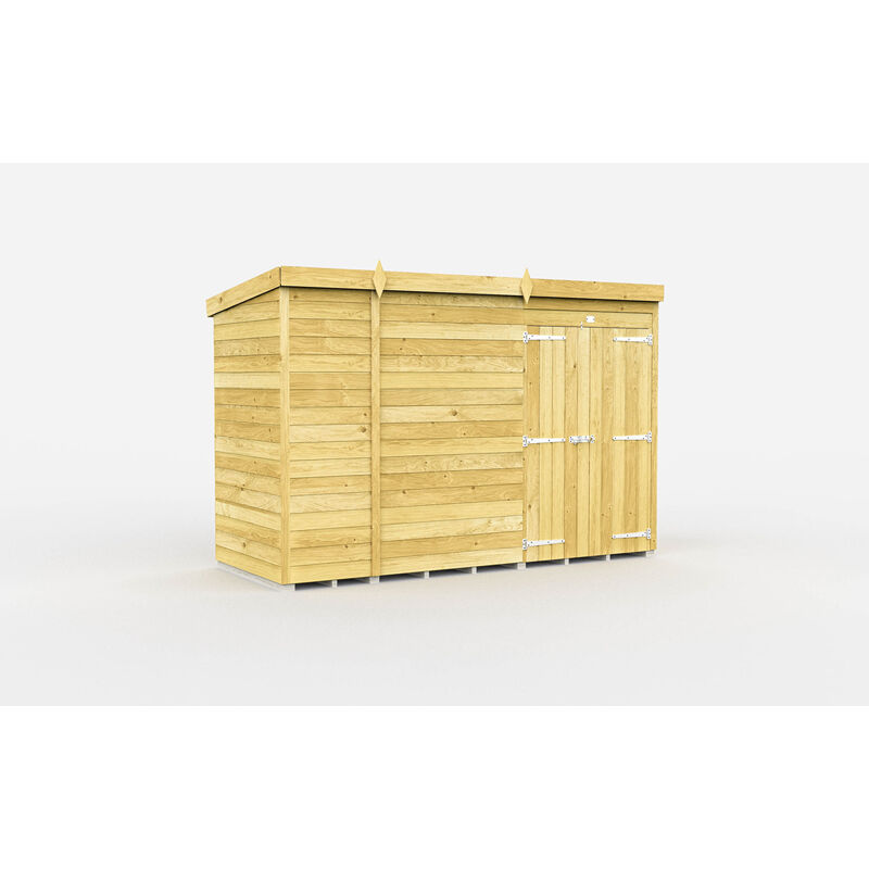 10 x 4 Feet Pent Shed - Double Door Without Windows - Wood - L118 x W302 x H201 cm