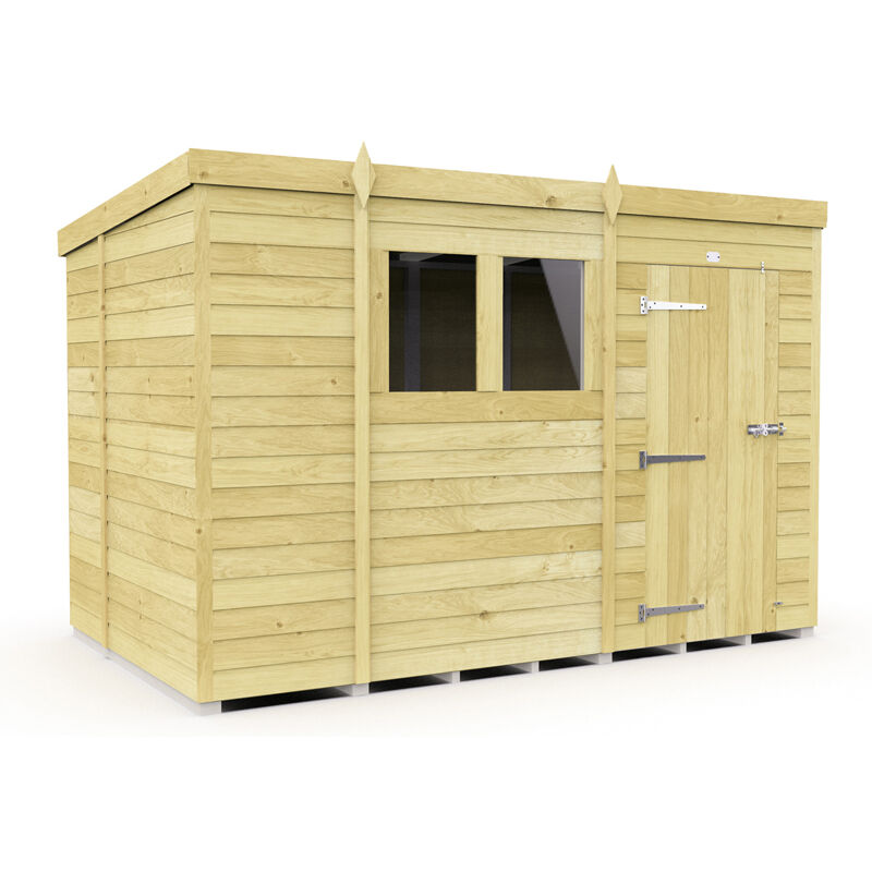 10 x 6 Feet Pent Shed - Single Door With Windows - Wood - L178 x W302 x H201 cm