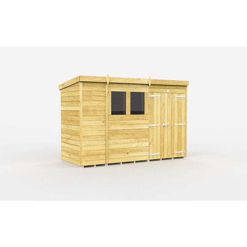 11 x 4 Feet Pent Shed - Double Door With Windows - Wood - L118 x W329 x H201 cm