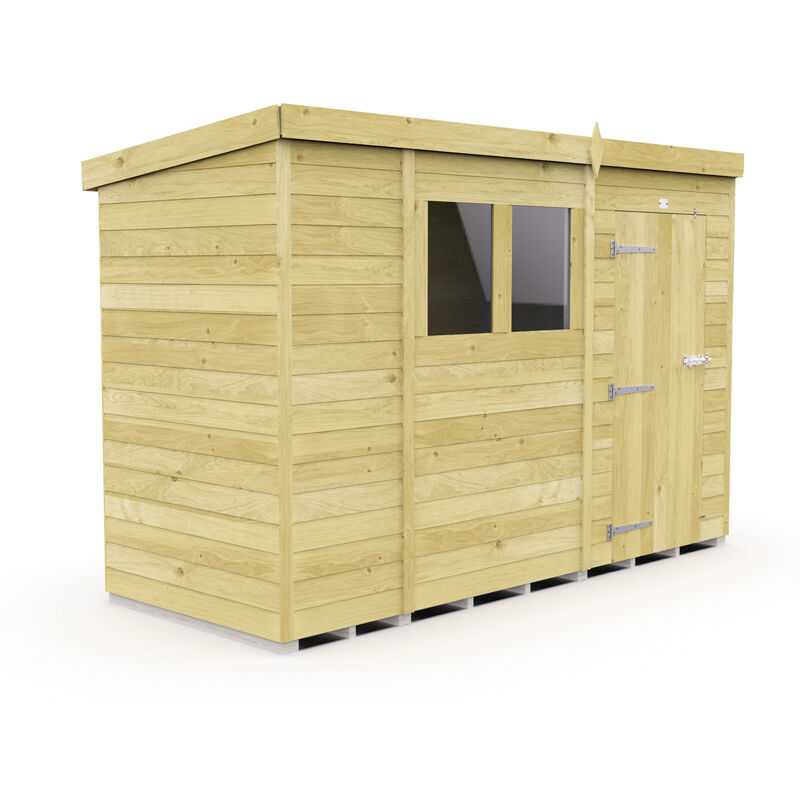 11 x 4 Feet Pent Shed - Single Door With Windows - Wood - L118 x W329 x H201 cm