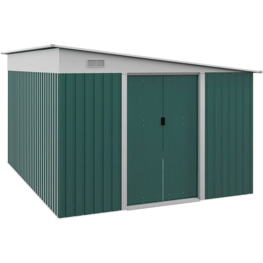 11.3x9.2ft Steel Garden Storage Shed w/ Sliding Doors & 2 Vents Green - Green - Outsunny