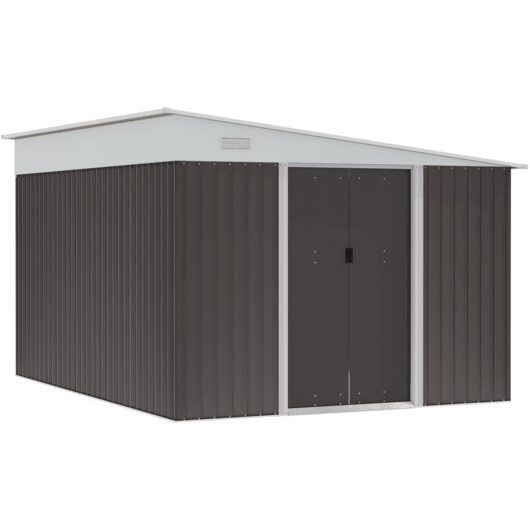 11.3x9.2ft Steel Garden Storage Shed w/ Sliding Doors & 2 Vents Grey - Outsunny