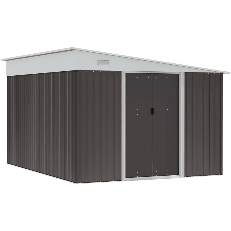 11.3x9.2ft Steel Garden Storage Shed w/ Sliding Doors & 2 Vents Grey - Outsunny