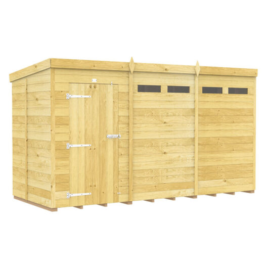 12 x 5 Feet Pent Security Shed - Single Door - Wood - L147 x W358 x H201 cm