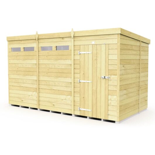 12 x 6 Feet Pent Security Shed - Single Door - Wood - L178 x W358 x H201 cm
