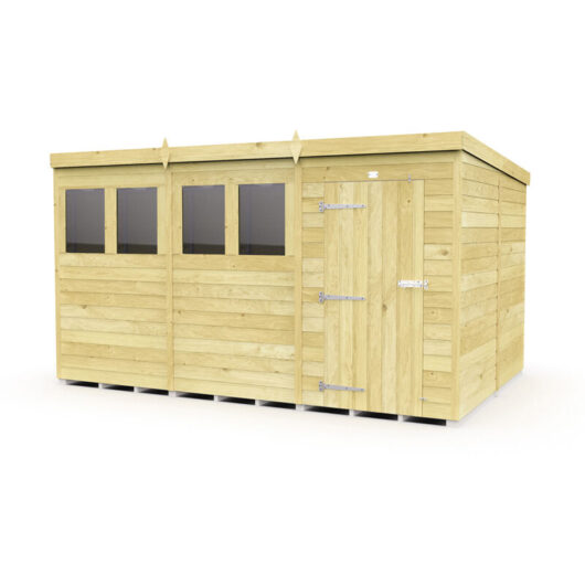 12 x 8 Feet Pent Shed - Single Door With Windows - Wood - L231 x W358 x H201 cm