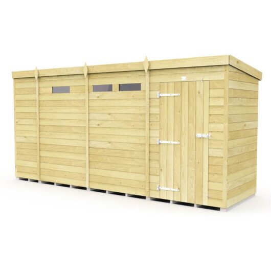 13 x 4 Feet Pent Security Shed - Single Door - Wood - L118 x W387 x H201 cm