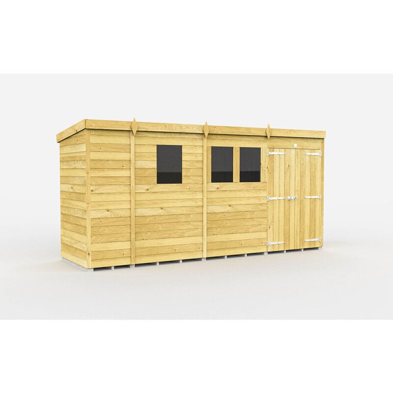 13 x 4 Feet Pent Shed - Double Door With Windows - Wood - L118 x W387 x H201 cm