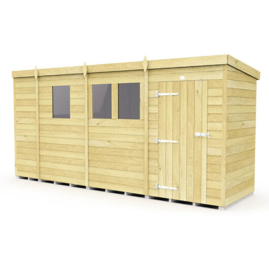 13 x 4 Feet Pent Shed - Single Door With Windows - Wood - L118 x W387 x H201 cm