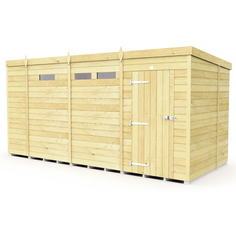 13 x 7 Feet Pent Security Shed - Single Door - Wood - L214 x W387 x H201 cm
