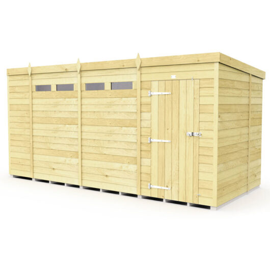 14 x 5 Feet Pent Security Shed - Single Door - Wood - L147 x W417 x H201 cm