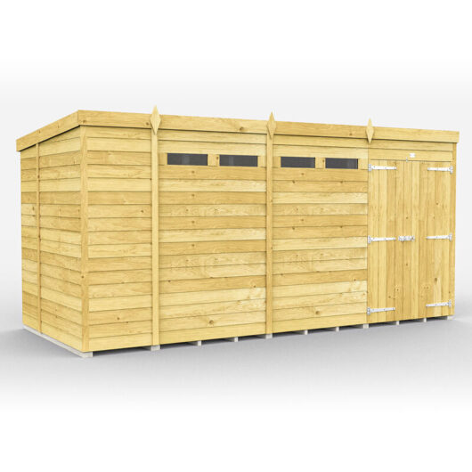 15 x 7 Feet Pent Security Shed - Double Door - Wood - L214 x W454 x H201 cm