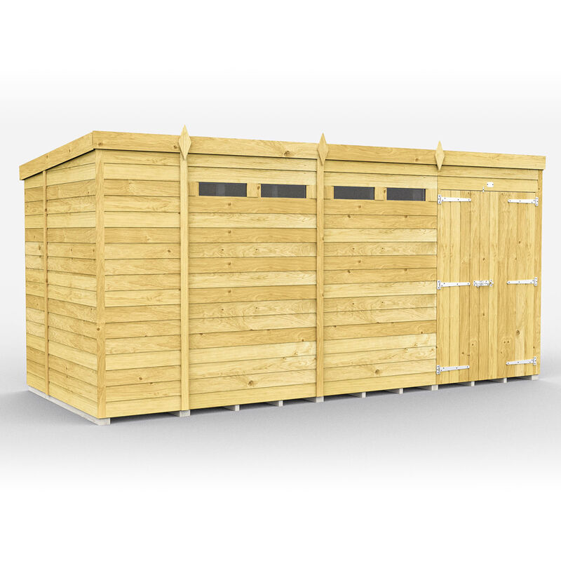 15 x 7 Feet Pent Security Shed - Double Door - Wood - L214 x W454 x H201 cm