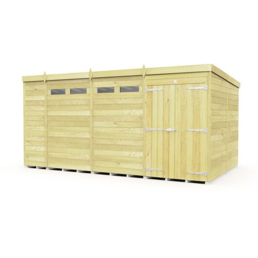 15 x 8 Feet Pent Security Shed - Double Door - Wood - L231 x W454 x H201 cm