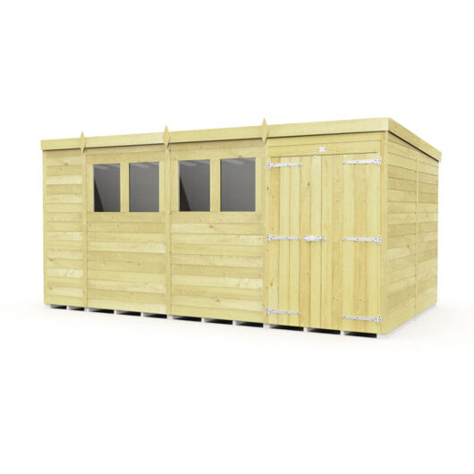 15 x 8 Feet Pent Shed - Double Door With Windows - Wood - L231 x W454 x H201 cm