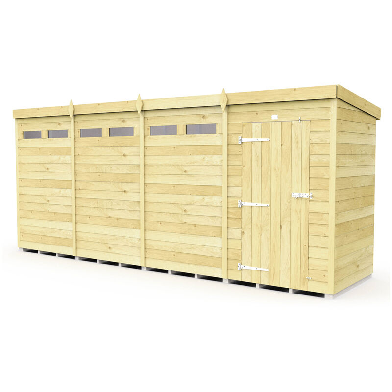 16 x 4 Feet Pent Security Shed - Single Door - Wood - L118 x W474 x H201 cm