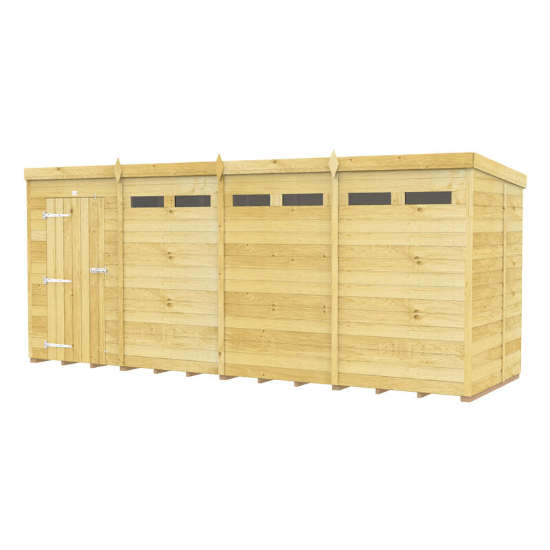 16 x 5 Feet Pent Security Shed - Single Door - Wood - L147 x W474 x H201 cm