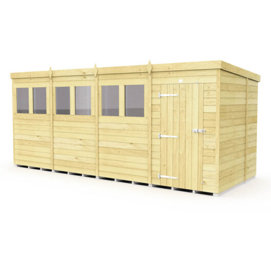 16 x 7 Feet Pent Shed - Single Door With Windows - Wood - L214 x W474 x H201 cm