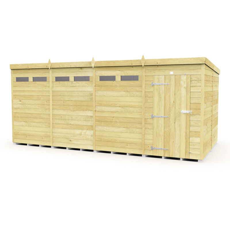16 x 8 Feet Pent Security Shed - Single Door - Wood - L231 x W474 x H201 cm