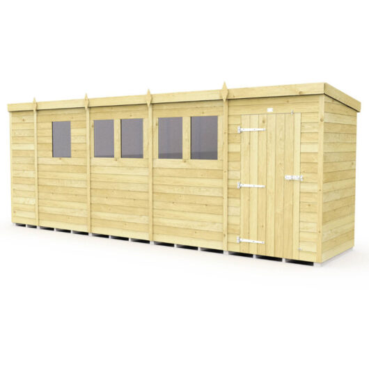 17 x 4 Feet Pent Shed - Single Door With Windows - Wood - L118 x W492 x H201 cm