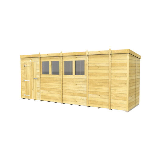 17 x 5 Feet Pent Shed - Single Door With Windows - Wood - L147 x W492 x H201 cm