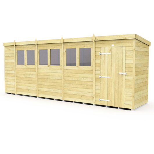 18 x 4 Feet Pent Shed - Single Door With Windows - Wood - L118 x W533 x H201 cm