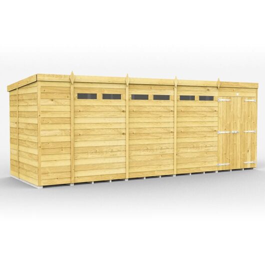 18 x 6 Feet Pent Security Shed - Double Door - Wood - L178 x W533 x H201 cm
