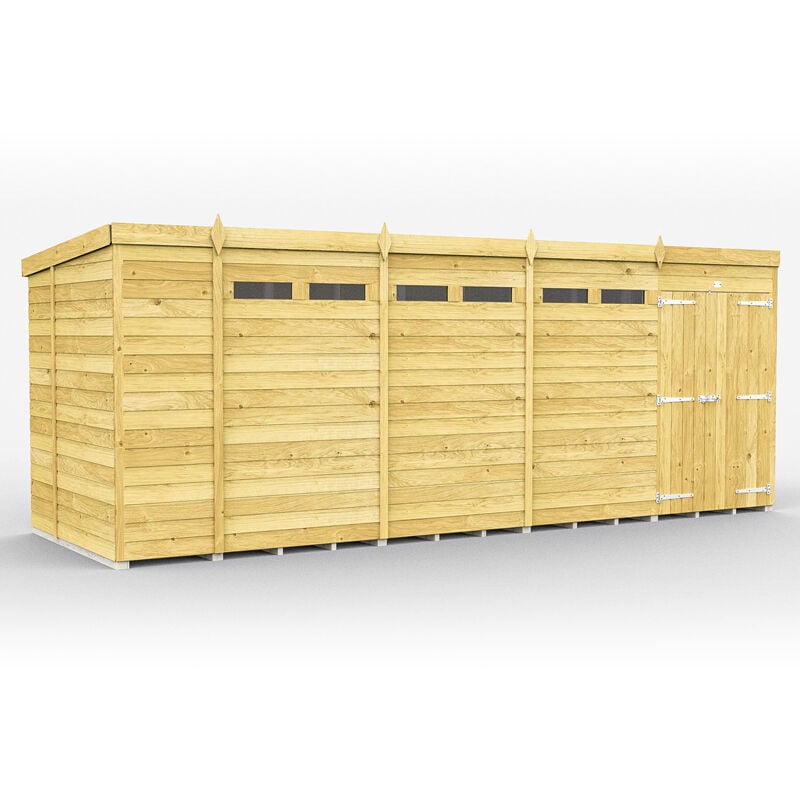 18 x 6 Feet Pent Security Shed - Double Door - Wood - L178 x W533 x H201 cm