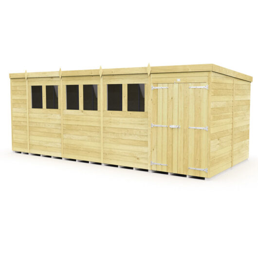 18 x 8 Feet Pent Shed - Double Door With Windows - Wood - L231 x W533 x H201 cm