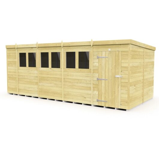 18 x 8 Feet Pent Shed - Single Door With Windows - Wood - L231 x W533 x H201 cm