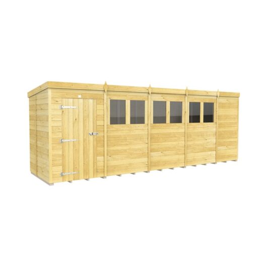 19 x 5 Feet Pent Shed - Single Door With Windows - Wood - L147 x W560 x H201 cm