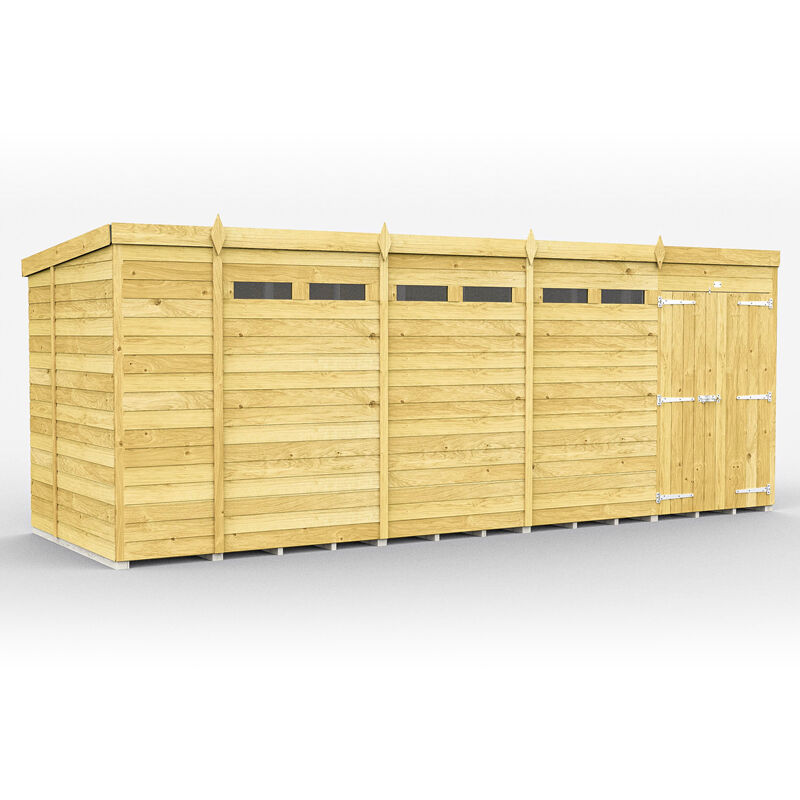 19 x 6 Feet Pent Security Shed - Double Door - Wood - L178 x W560 x H201 cm