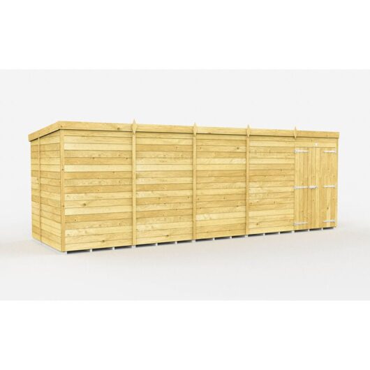 19 x 7 Feet Pent Shed - Double Door Without Windows - Wood - L214 x W560 x H201 cm
