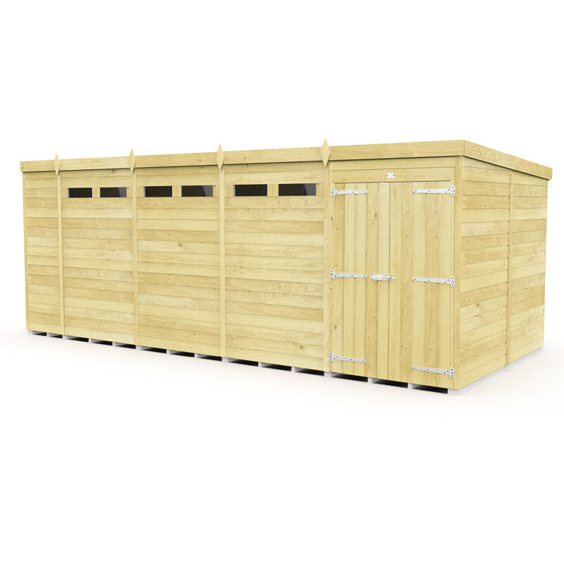 19 x 8 Feet Pent Security Shed - Double Door - Wood - L231 x W560 x H201 cm