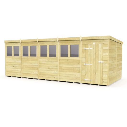 20 x 8 Feet Pent Shed - Single Door With Windows - Wood - L231 x W589 x H201 cm
