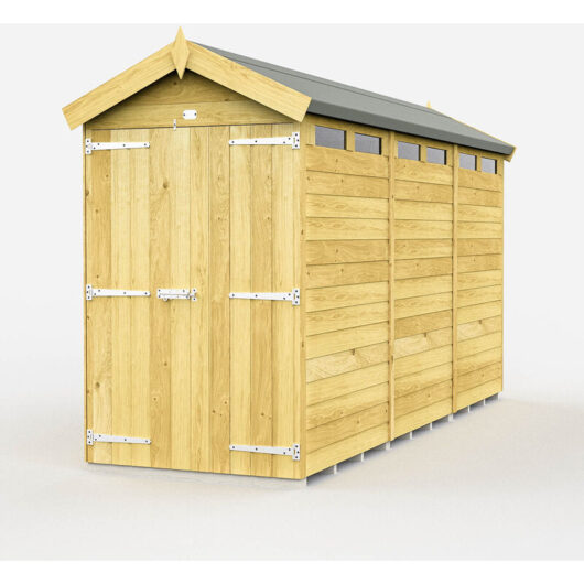 4 x 12 Feet Apex Security Shed - Double Door - Wood - L358 x W118 x H217 cm