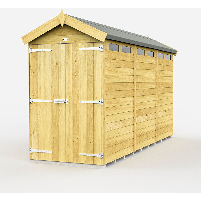 4 x 12 Feet Apex Security Shed - Double Door - Wood - L358 x W118 x H217 cm