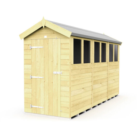 4 x 12 Feet Apex Shed - Single Door With Windows - Wood - L358 x W118 x H217 cm