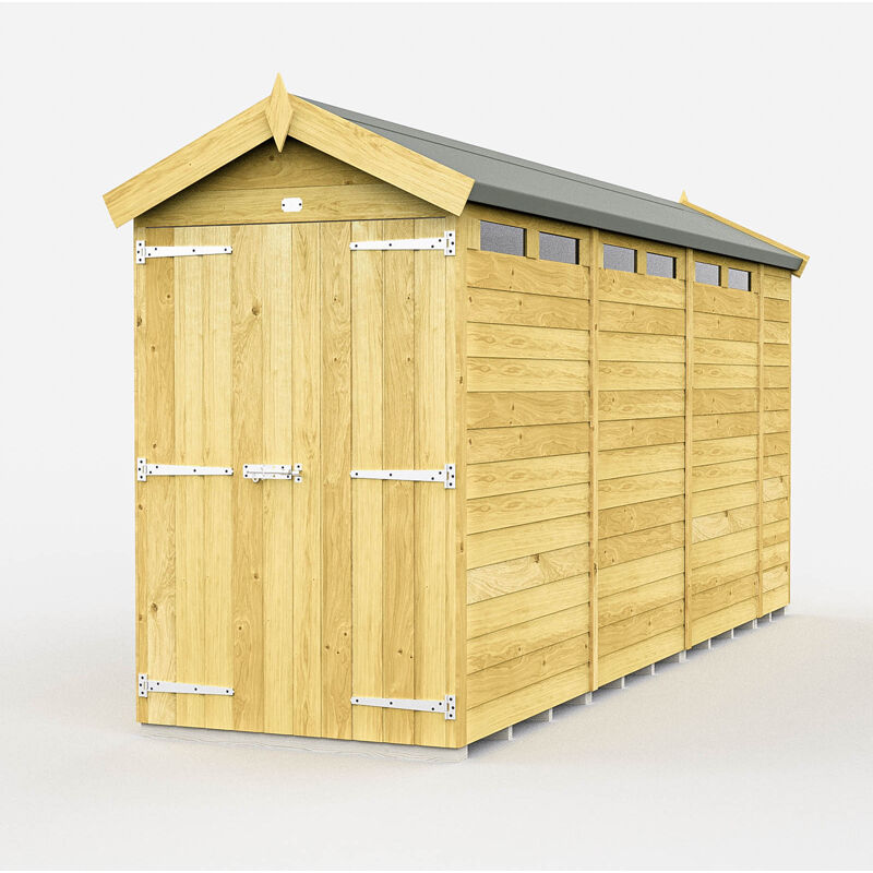 4 x 14 Feet Apex Security Shed - Double Door - Wood - L417 x W118 x H217 cm