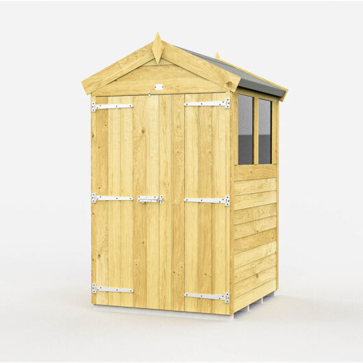 4 x 4 Feet Apex Shed - Double Door With Window - Wood - L127 x W118 x H217 cm