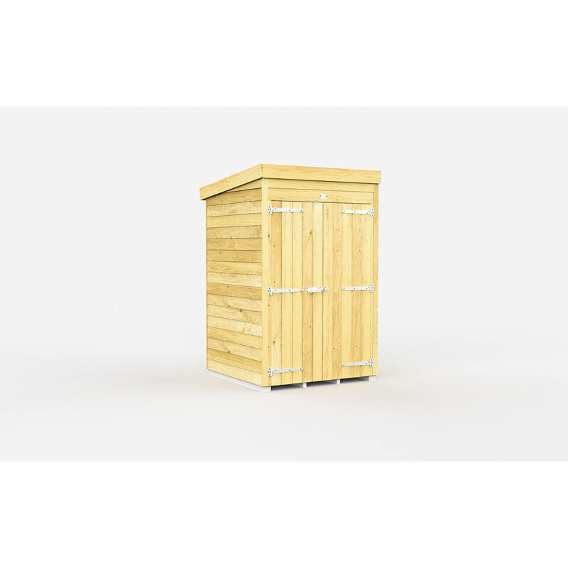 4 x 4 Feet Pent Shed - Double Door Without Windows - Wood - L118 x W127 x H201 cm