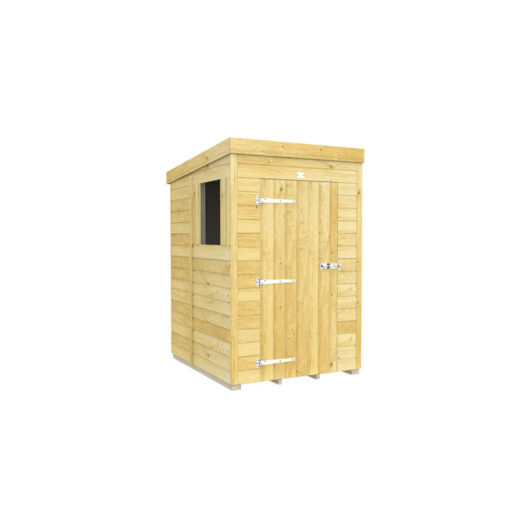 4 x 5 Feet Pent Shed - Single Door With Windows - Wood - L147 x W127 x H201 cm