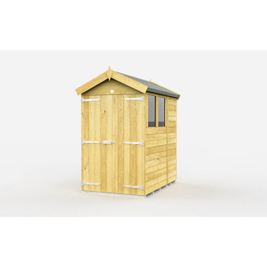 4 x 6 Feet Apex Shed - Double Door With Windows - Wood - L187 x W118 x H217 cm
