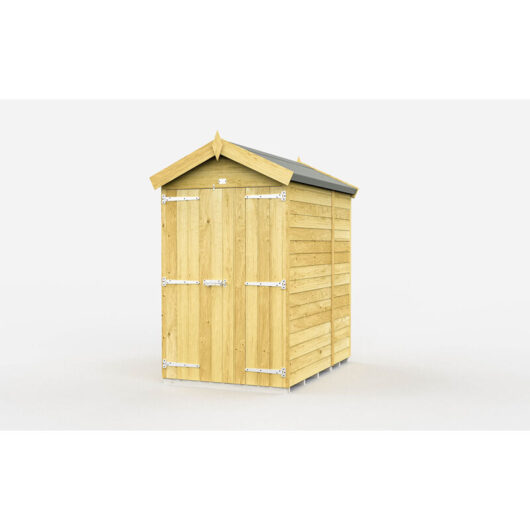 4 x 6 Feet Apex Shed - Double Door Without Windows - Wood - L187 x W118 x H217 cm