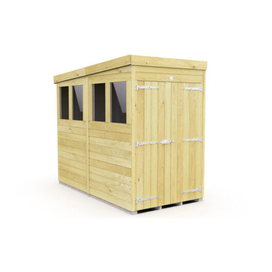 4 x 8 Feet Pent Shed - Double Door With Windows - Wood - L231 x W127 x H201 cm