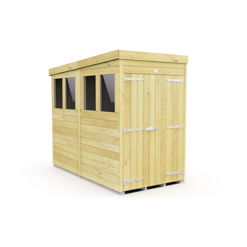 4 x 8 Feet Pent Shed - Double Door With Windows - Wood - L231 x W127 x H201 cm