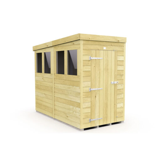 4 x 8 Feet Pent Shed - Single Door With Windows - Wood - L231 x W127 x H201 cm