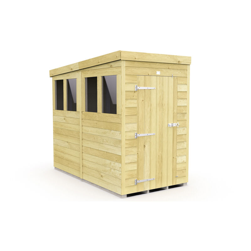 4 x 8 Feet Pent Shed - Single Door With Windows - Wood - L231 x W127 x H201 cm