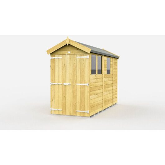 4 x 9 Feet Apex Shed - Double Door With Windows - Wood - L272 x W118 x H217 cm